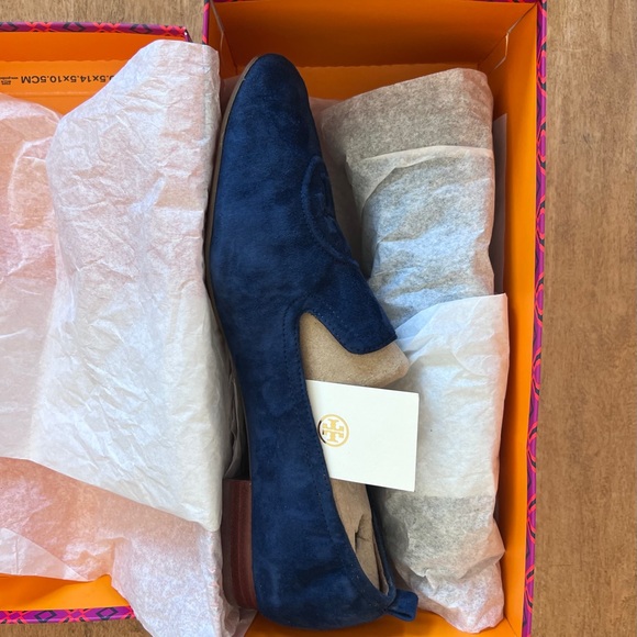 Tory Burch Leigh Navy Blue Suede Loafers - Picture 6 of 12